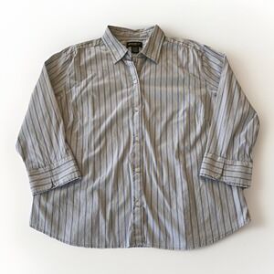 3/$25 Sale! Eddie Bauer Women's XL Button Up Shirt White Blue Stripes 3/4 Sleeve